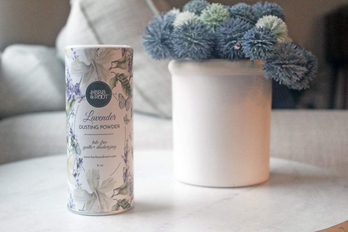 Herb & Root Talc Free Body Dusting Powder Lavender back view