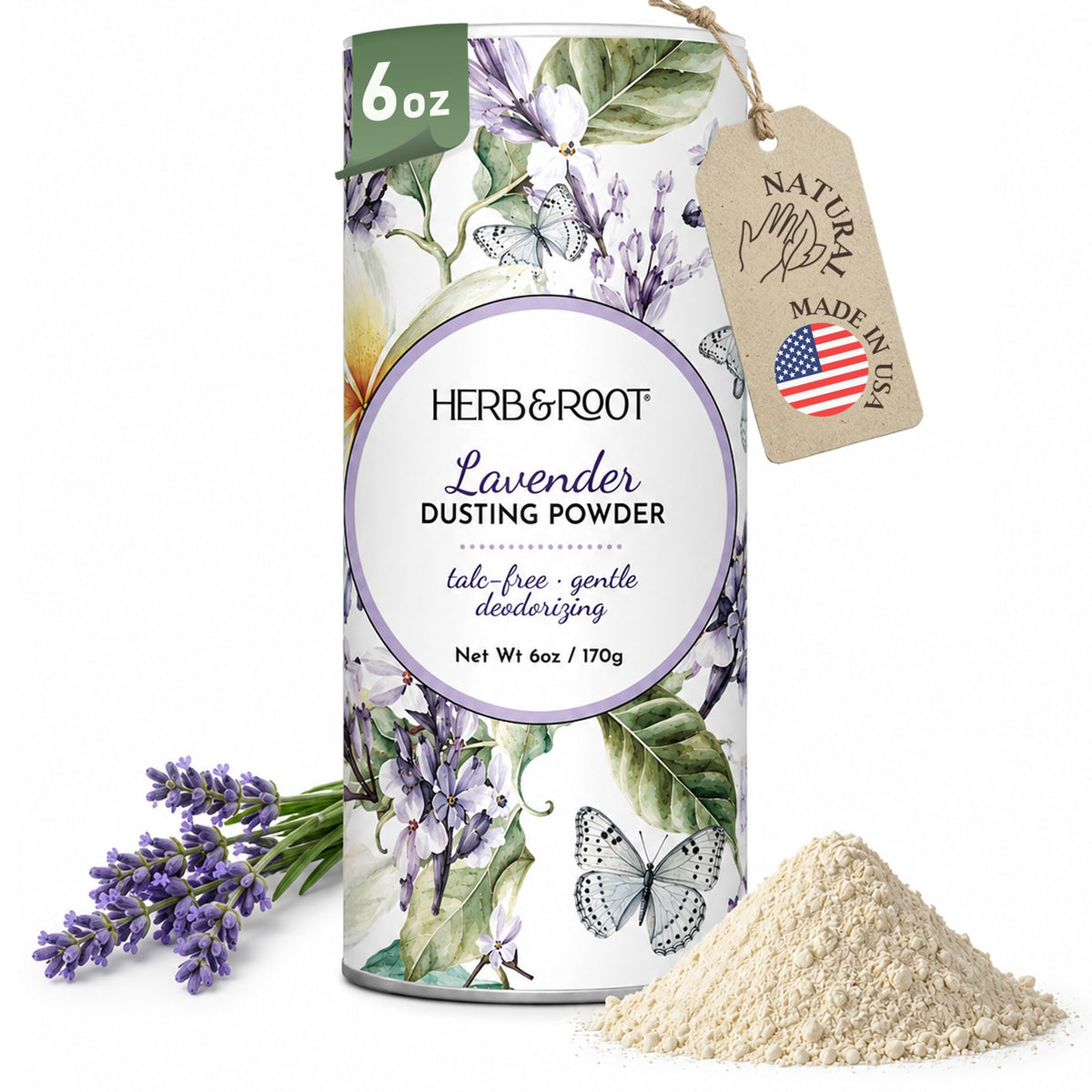 Herb & Root Talc Free Body Dusting Powder Lavender full size front view