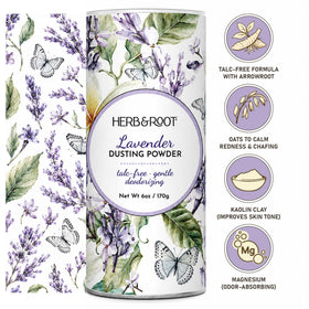 Herb & Root Talc Free Body Dusting Powder Lavender packaging side view