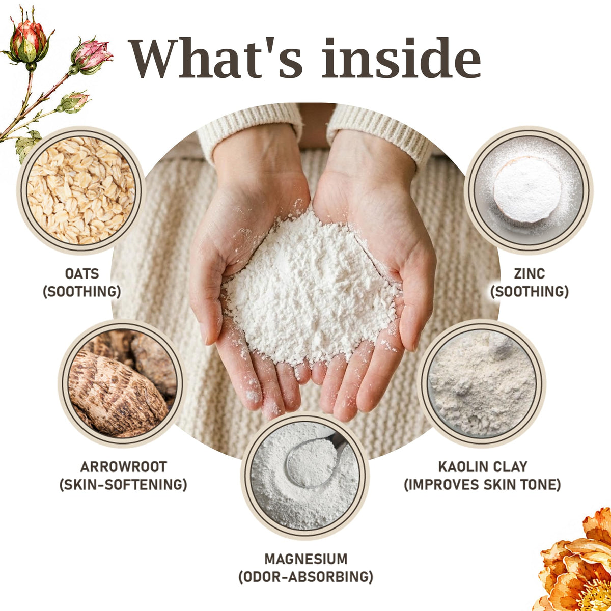 Herb & Root Talc Free Body Dusting Powder Rose application on skin