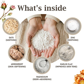 Herb & Root Talc Free Body Dusting Powder Rose application on skin