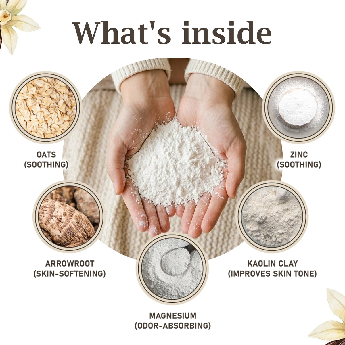 Herb & Root Vanilla Body Dusting Powder application on skin