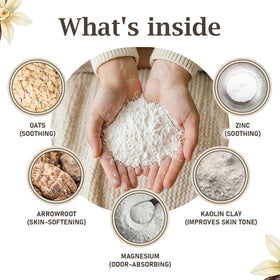 Herb & Root Vanilla Body Dusting Powder application on skin