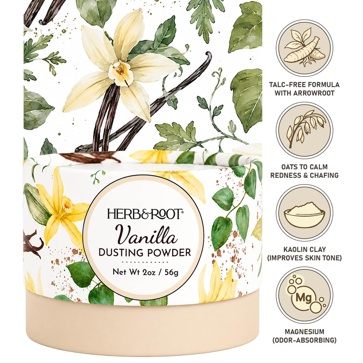 Herb & Root Vanilla Dusting Powder 2 oz packaging