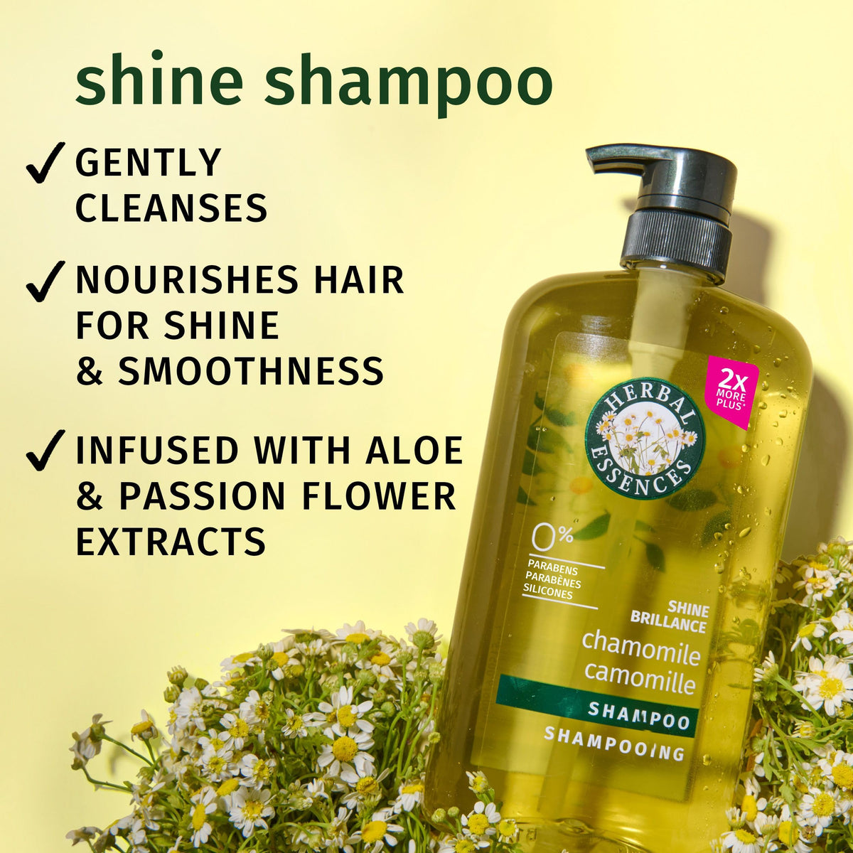 Herbal Essences Shine Collection Shampoo bottle with Chamomile and Aloe Vera