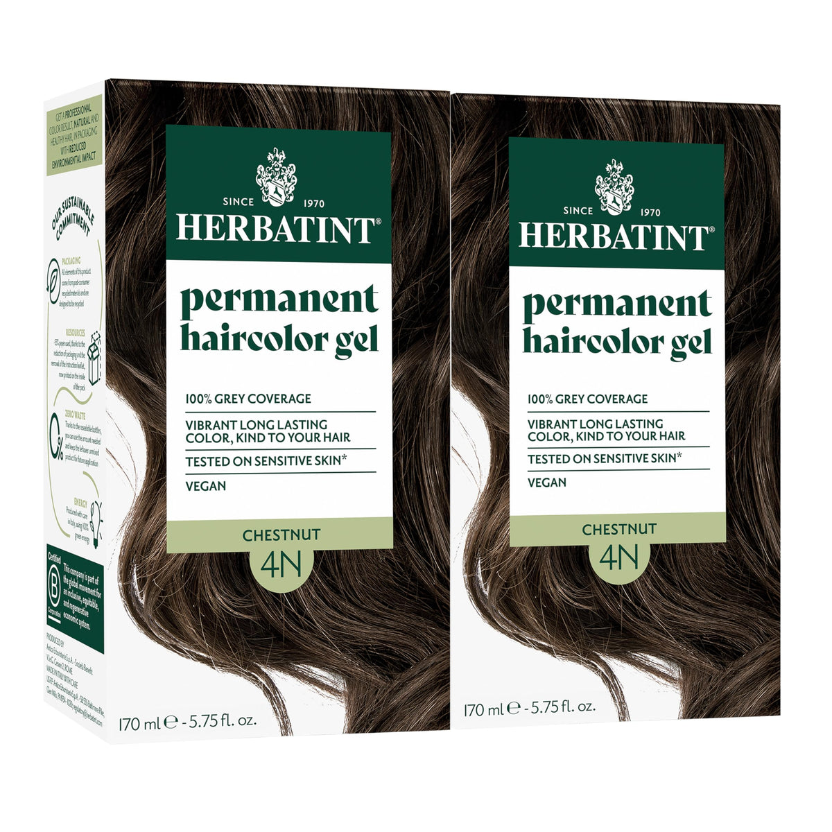 Herbatint Chestnut Brown Permanent Hair Dye 2 Pack front view