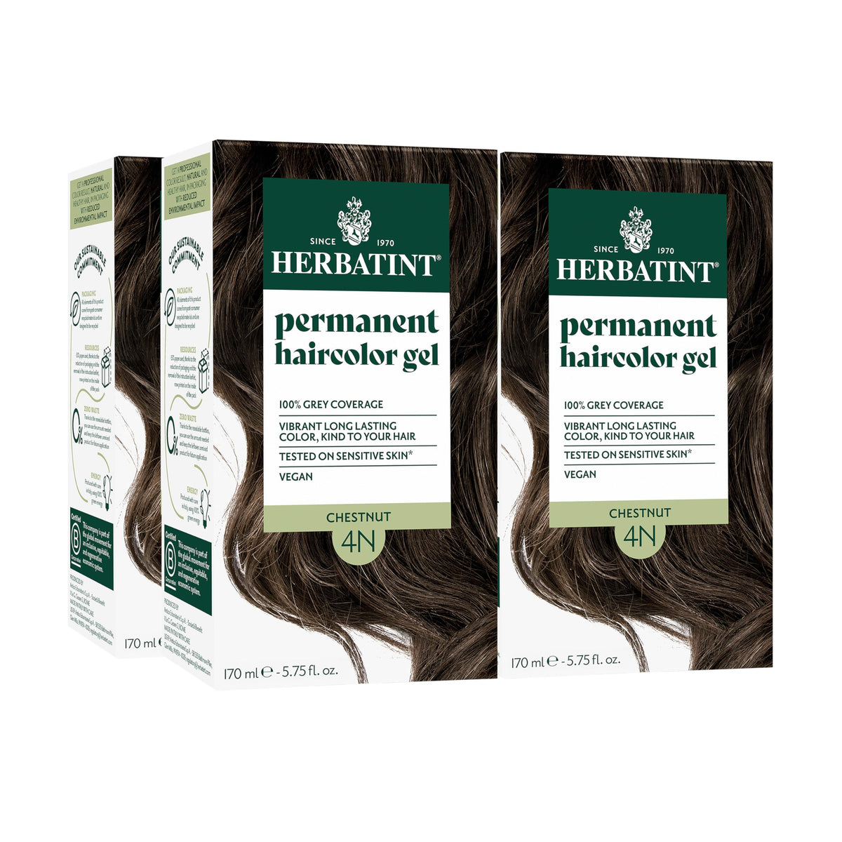 Herbatint Chestnut Brown Permanent Hair Dye 4 Pack front view