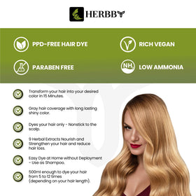 HERBBY Hair Color Shampoo 500ml back view with usage instructions
