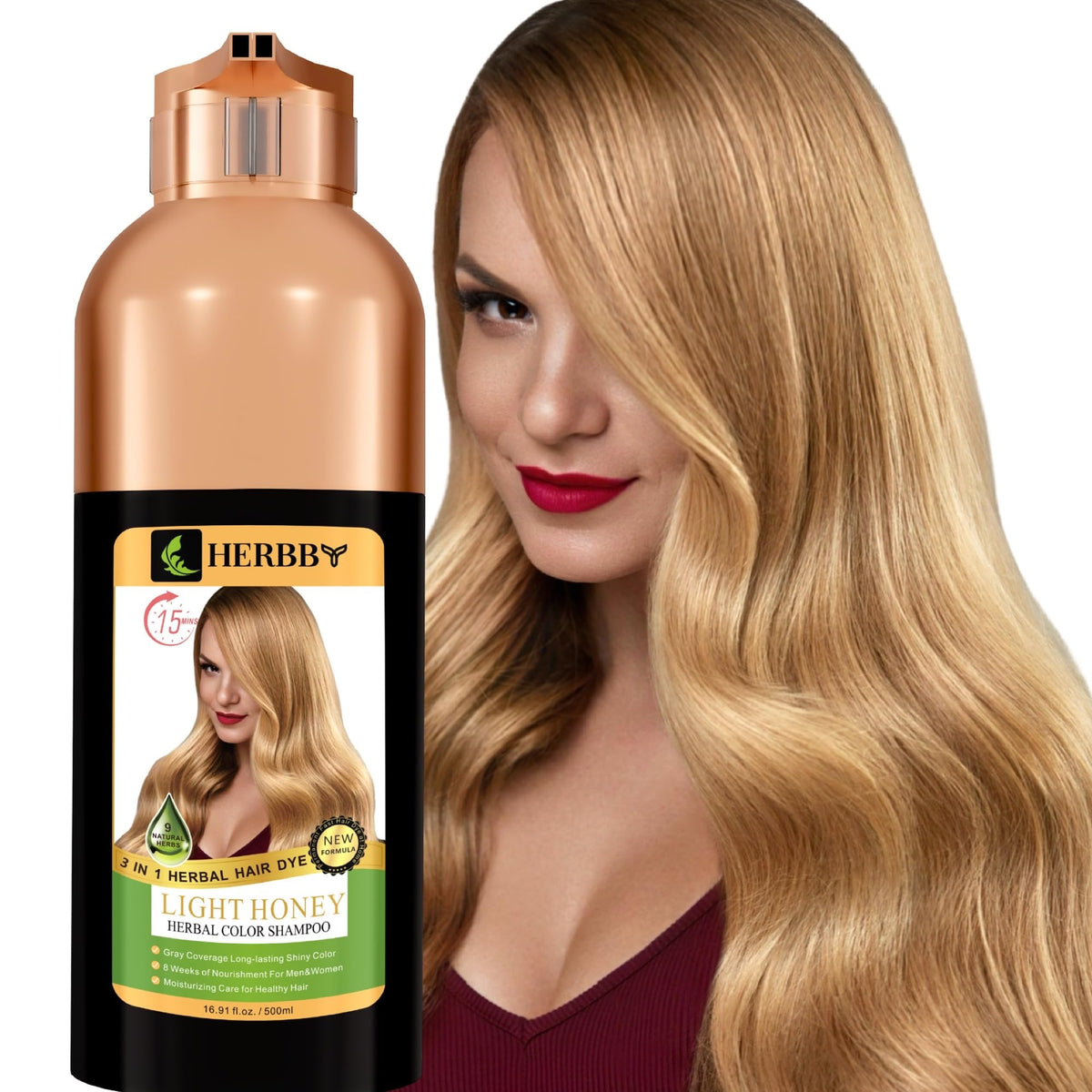HERBBY Hair Color Shampoo 500ml light honey colour front view
