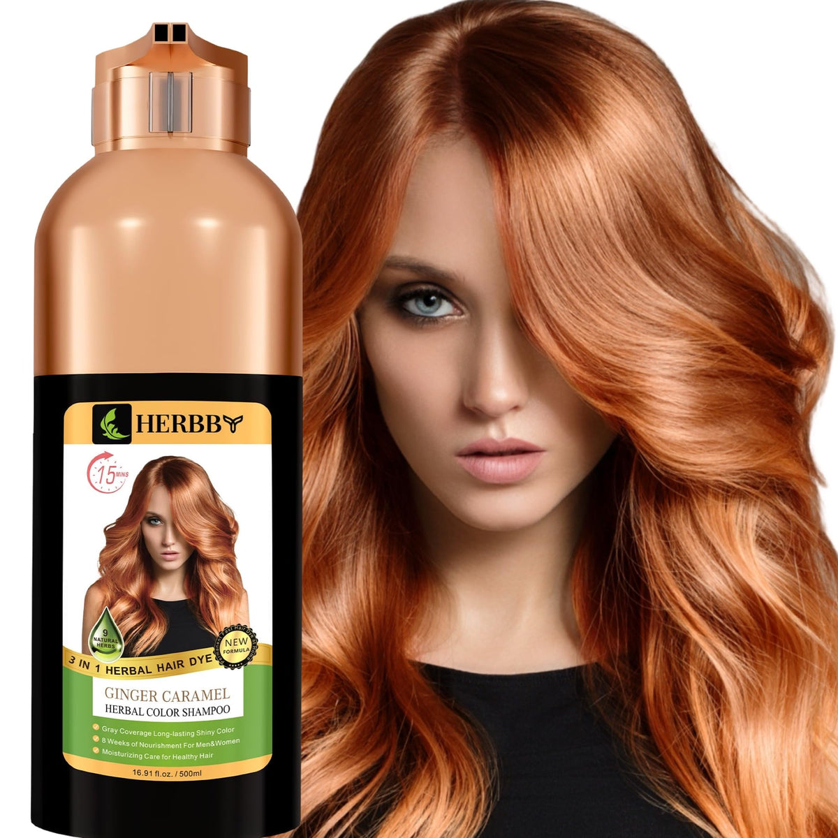 HERBBY Hair Color Shampoo Ginger Caramel 500ml front view