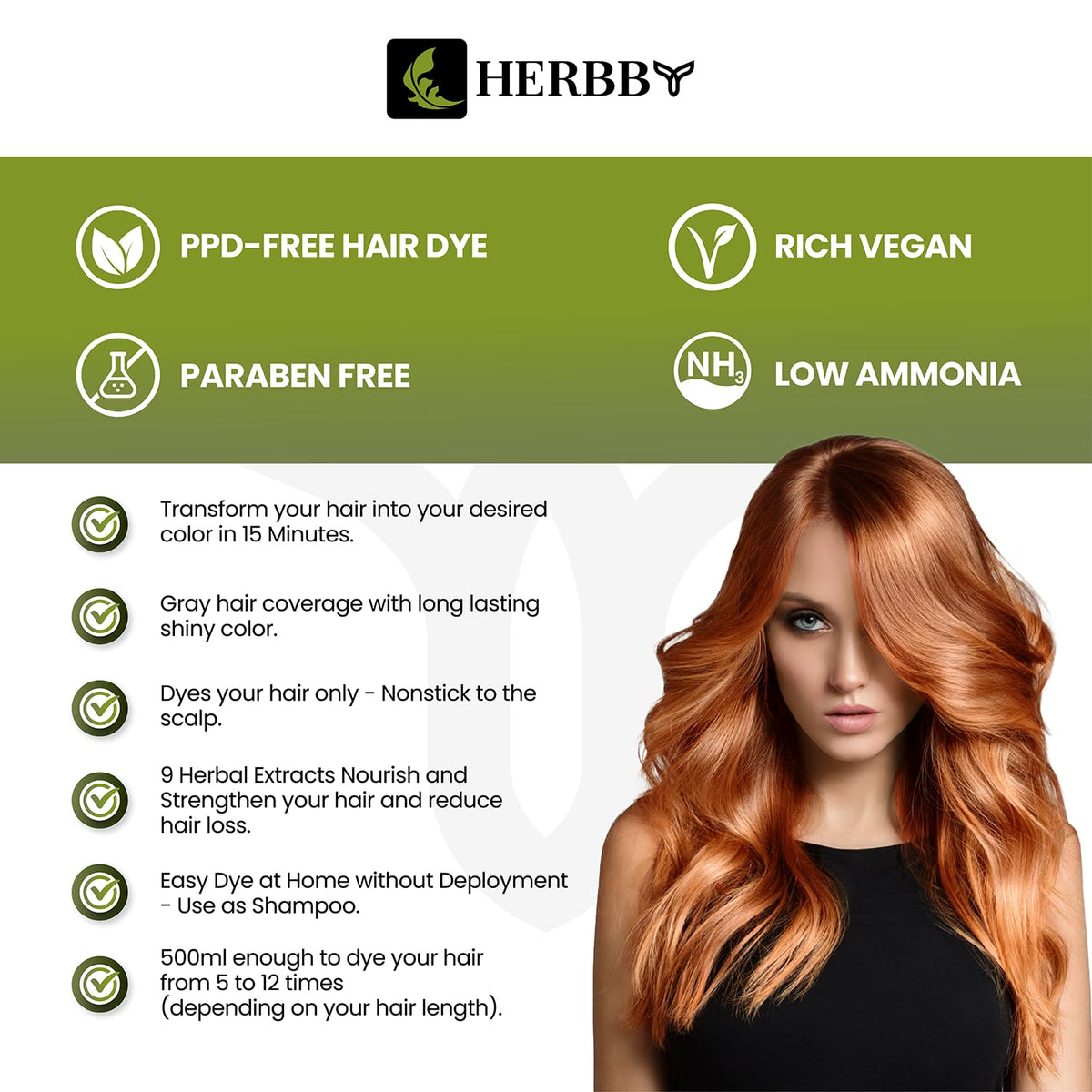 HERBBY Hair Color Shampoo Ginger Caramel with herbal extracts