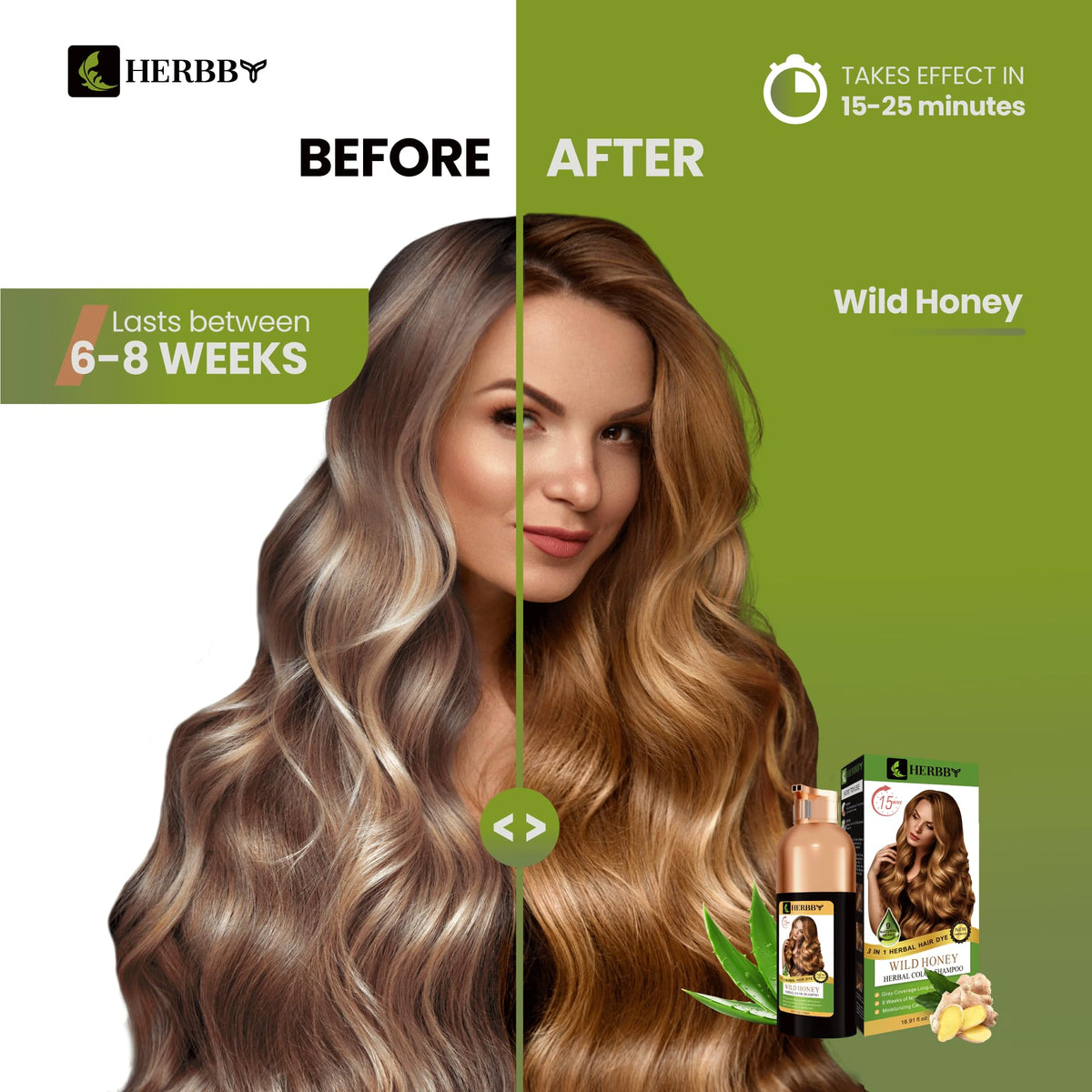 HERBBY Hair Colour Shampoo 500ml Wild Honey back view