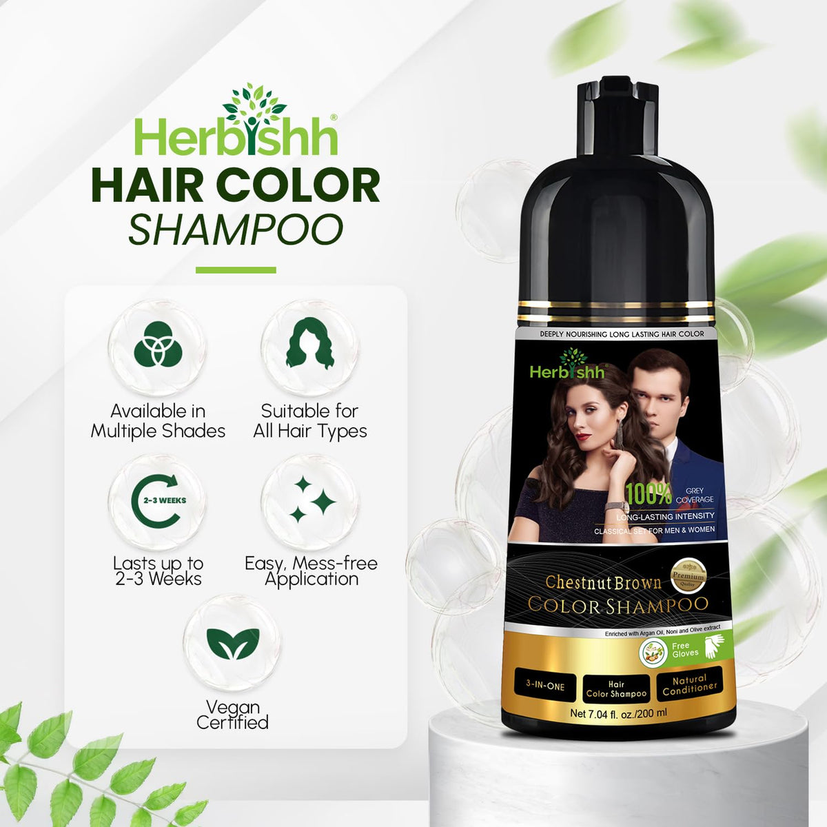 Herbishh Chestnut Brown Hair Dye Shampoo 200ml application process