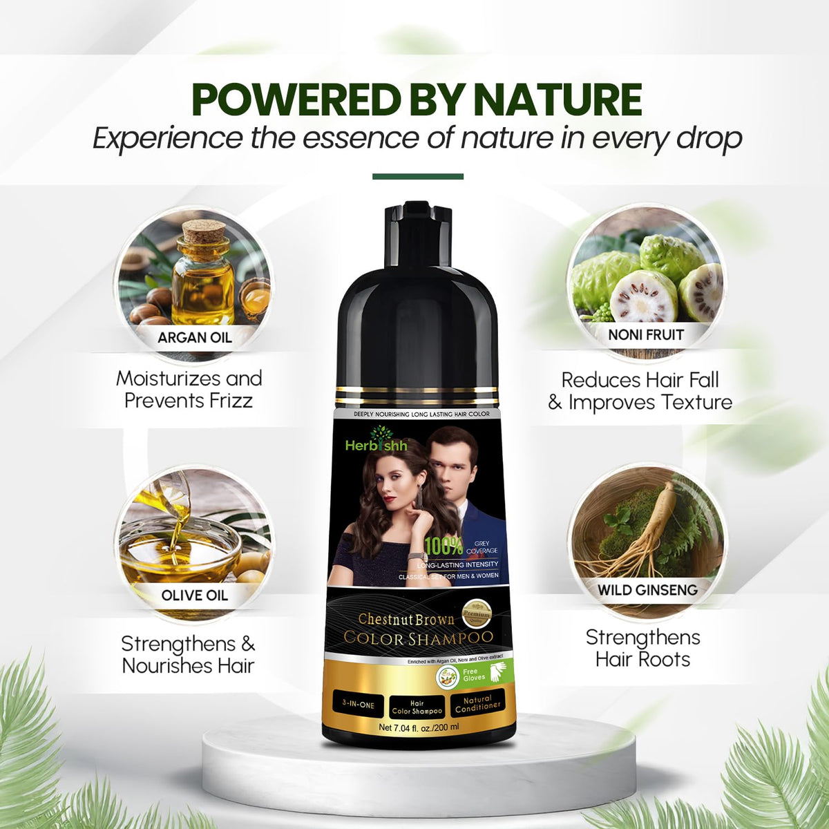 Herbishh Chestnut Brown Hair Dye Shampoo 200ml side view