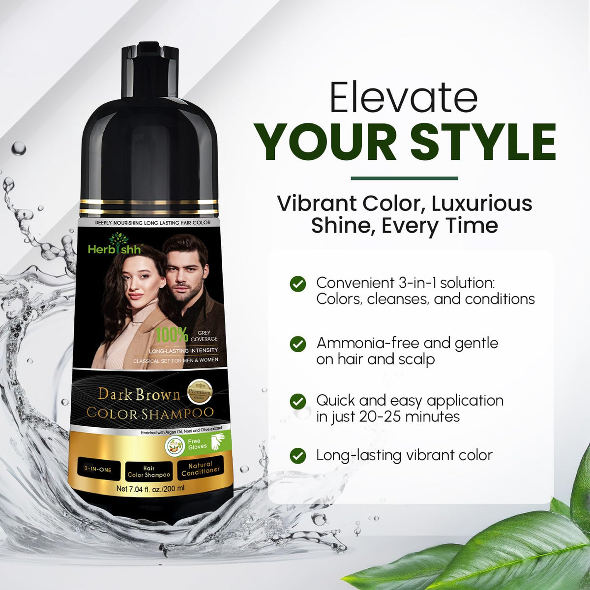 Herbishh Dark Brown Hair Dye Shampoo with botanical ingredients