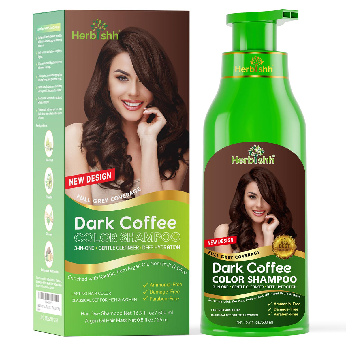 Herbishh Dark Coffee Hair Color Shampoo 500ml front view