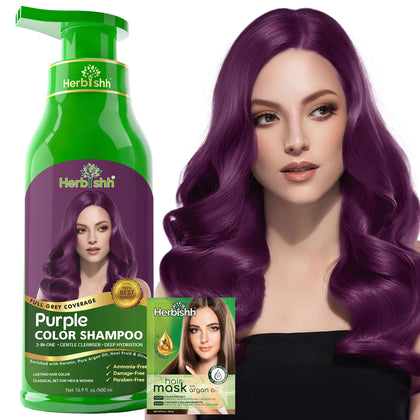 Herbishh Magic Hair Dye Shampoo 500ml purple bottle front view