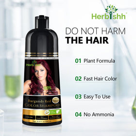 Herbishh shampoo bottle with vibrant hair