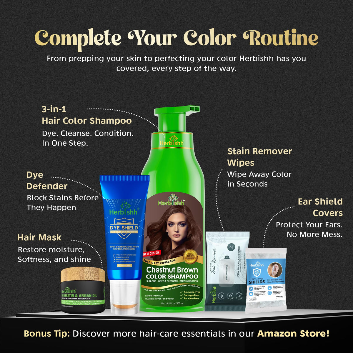Herbishh Ultimate Shampoo Kit with natural ingredients background