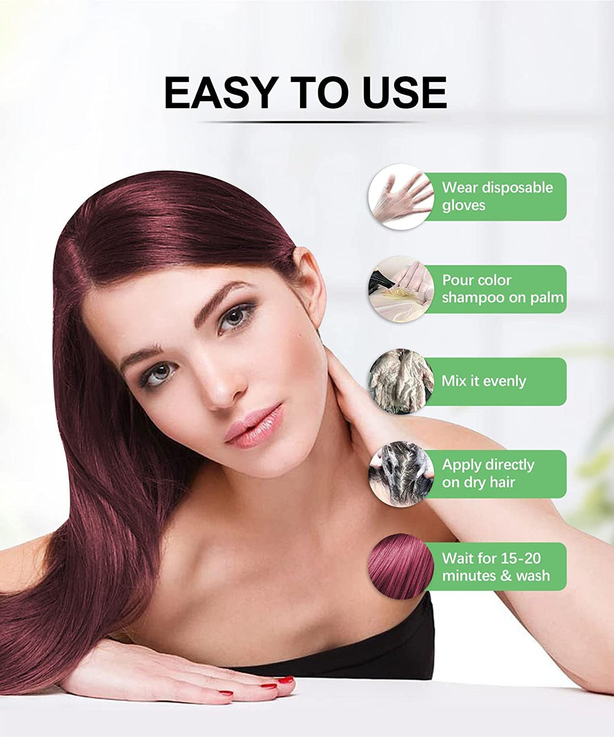 Herbishh Wine Red Hair Colour Shampoo 500ml application process