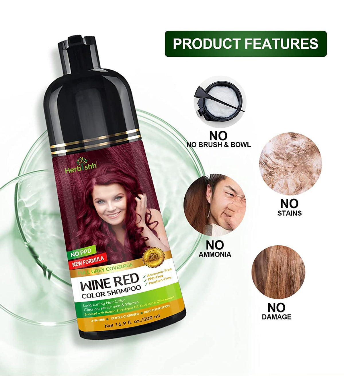 Herbishh Wine Red Hair Colour Shampoo 500ml back view