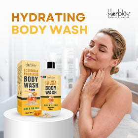 Herblov Eczema Body Wash on a shower shelf