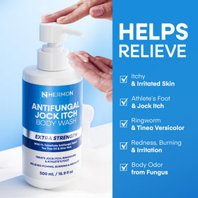 Hermon Antifungal Body Wash in a bathroom setting