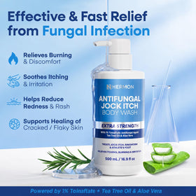 Hermon Antifungal Body Wash side view showing pump