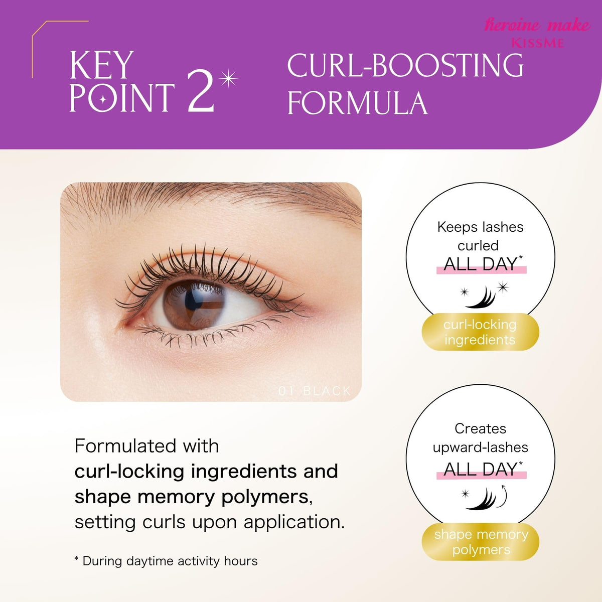 Heroine Make Volume & Curl Mascara Black applied on lashes