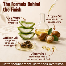 HerStyler Castor Oil Hair Serum in a lifestyle setting on a bathroom counter