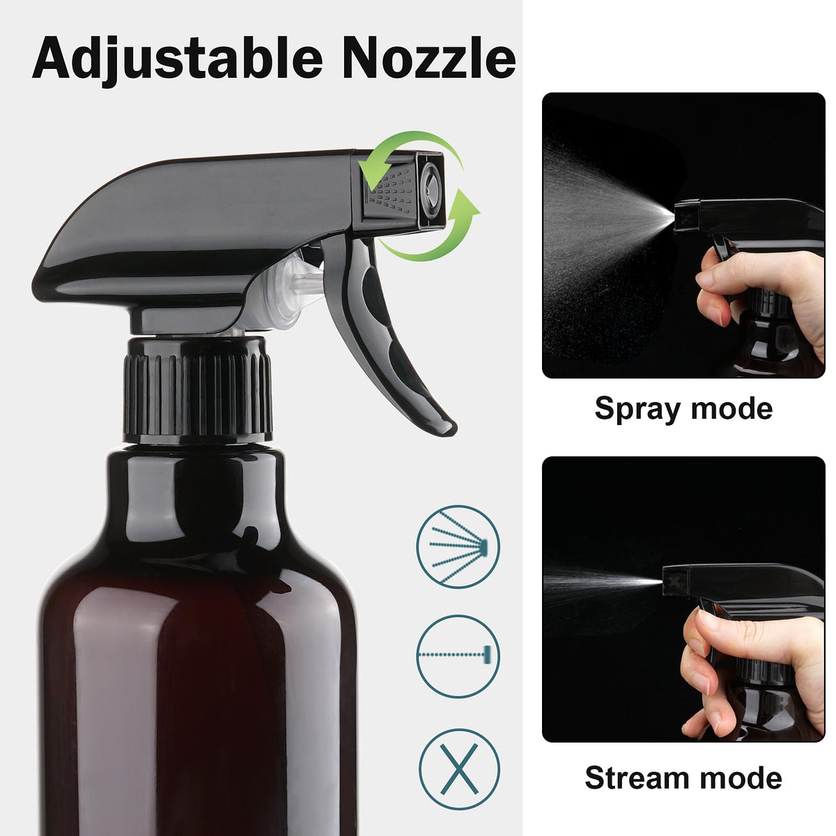 Hethyo 2 pack of plastic spray bottles side view