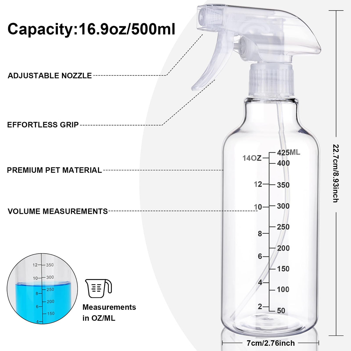 Hethyo Plastic Spray Bottle with adjustable trigger sprayer