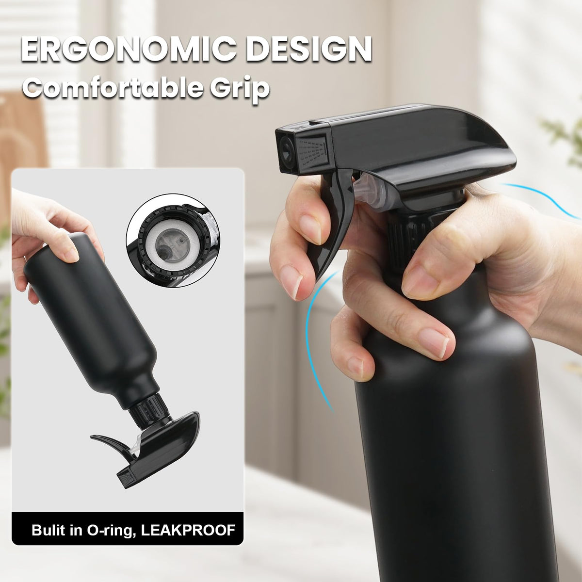 Hethyo Spray Bottles 16.9oz black adjustable nozzle close-up