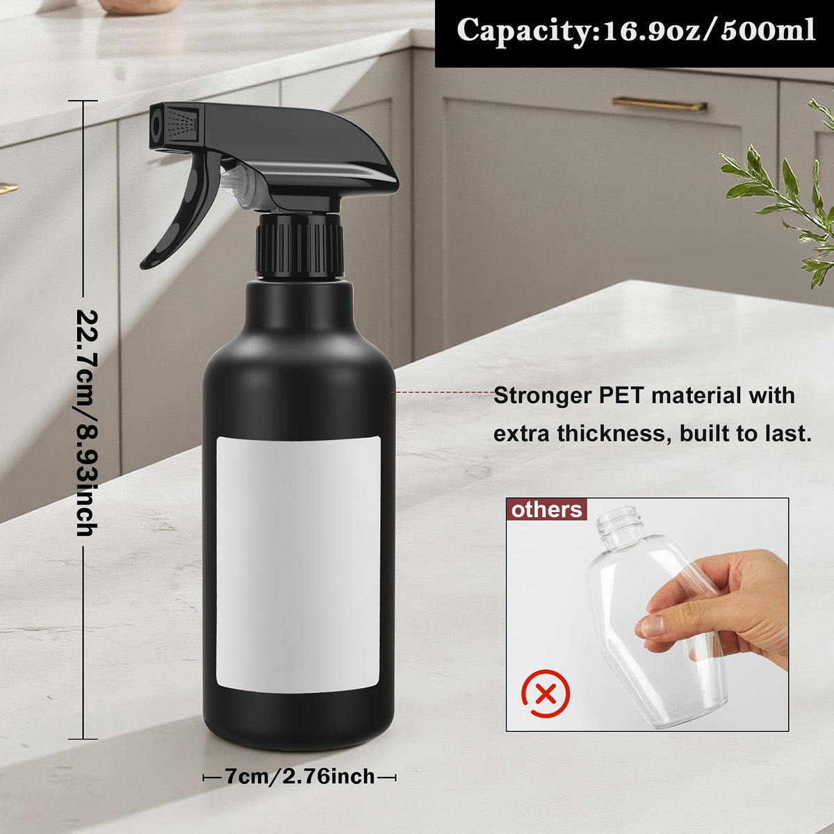 Hethyo Spray Bottles 16.9oz black with funnel and extra nozzle