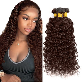 HeumHrn #4 Brown Water Wave Human Hair Bundles front view