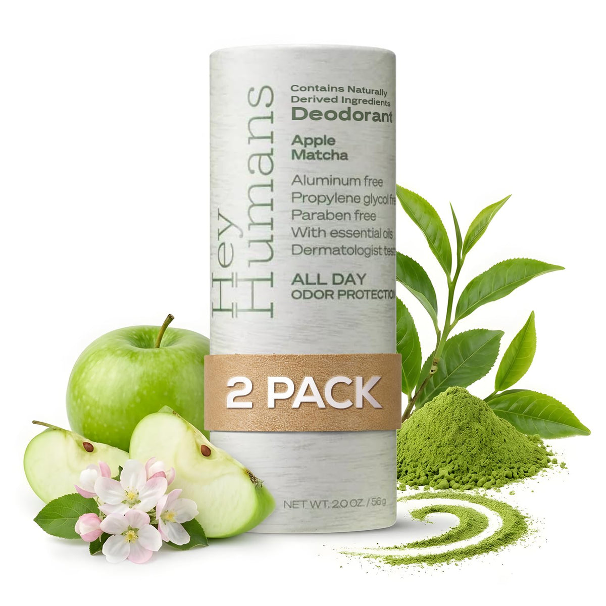 HEY HUMANS Aluminum-Free Deodorant Apple Matcha front view