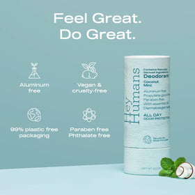 HEY HUMANS Coconut Mint Deodorant side view showing ingredients