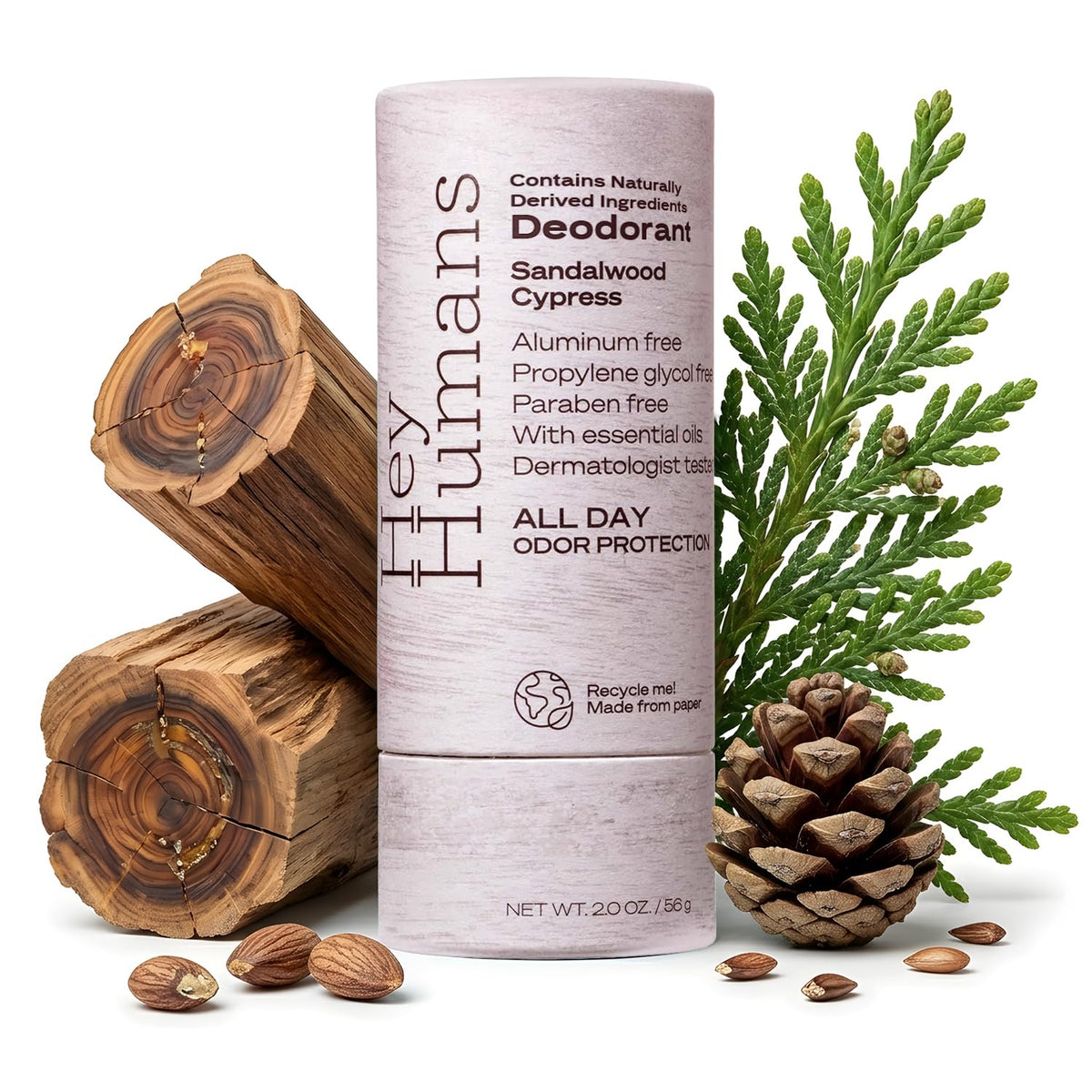 HEY HUMANS Deodorant Sandalwood & Cypress 82g front view