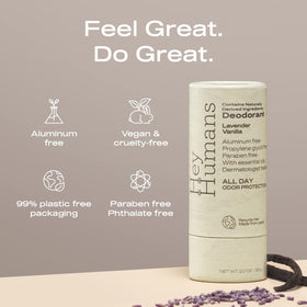 HEY HUMANS Lavender Vanilla Deodorant in use on skin