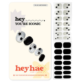 heyhae Semi Gel Nail Strips black glitter design front view