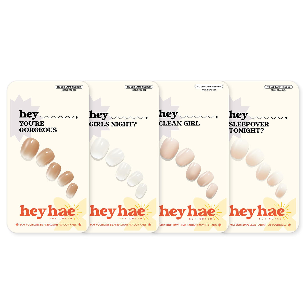 heyhae Semi Gel Nail Strips bundle front view with trendy designs