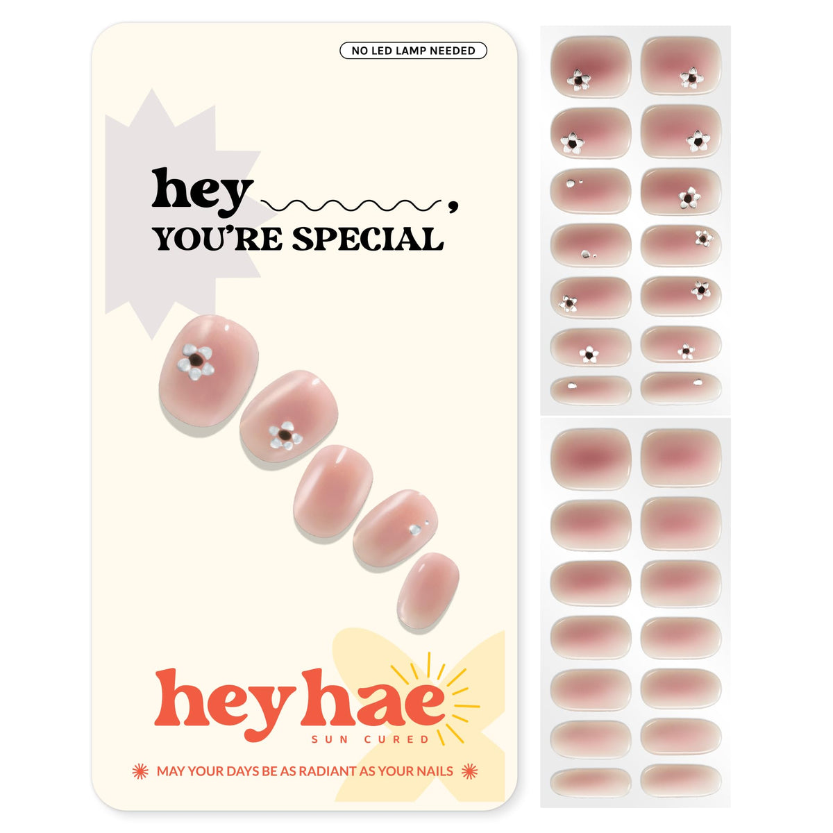 heyhae Semi Gel Nail Strips dusty rose pink with silver flowers