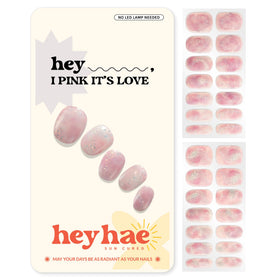 heyhae Semi Gel Nail Strips front view with pink marble design