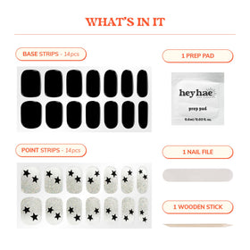 heyhae Semi Gel Nail Strips in black glitter on display