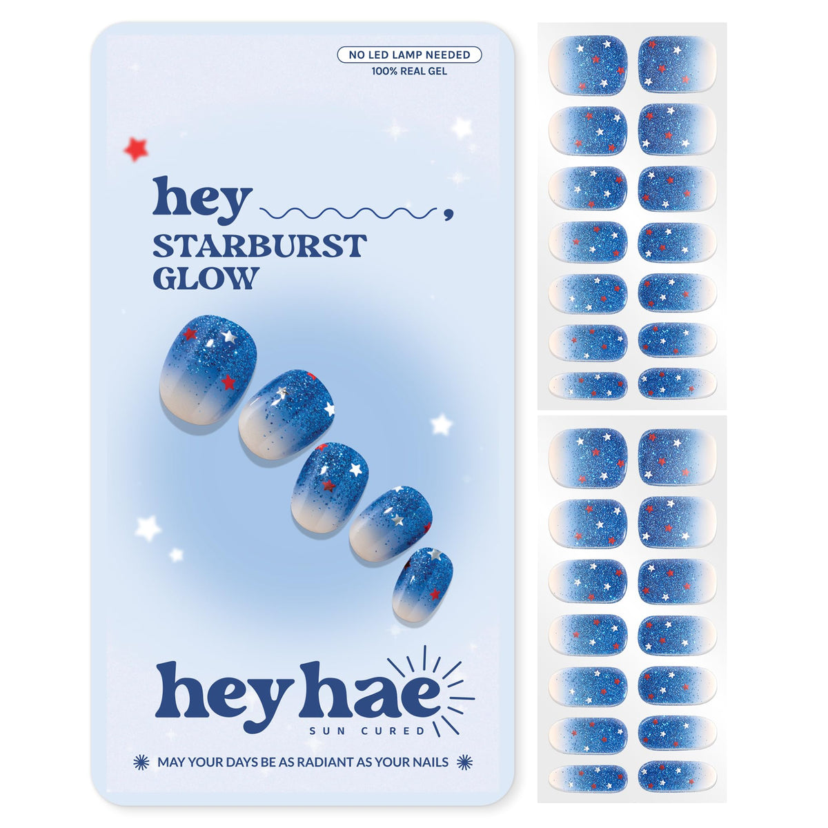 heyhae Semi Gel Nail Strips Starburst Glow front view