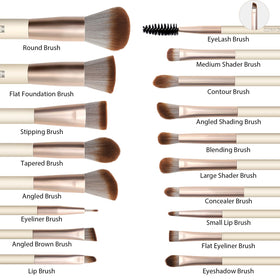 HEYMKGO 18pcs Makeup Brushes close-up of bristles