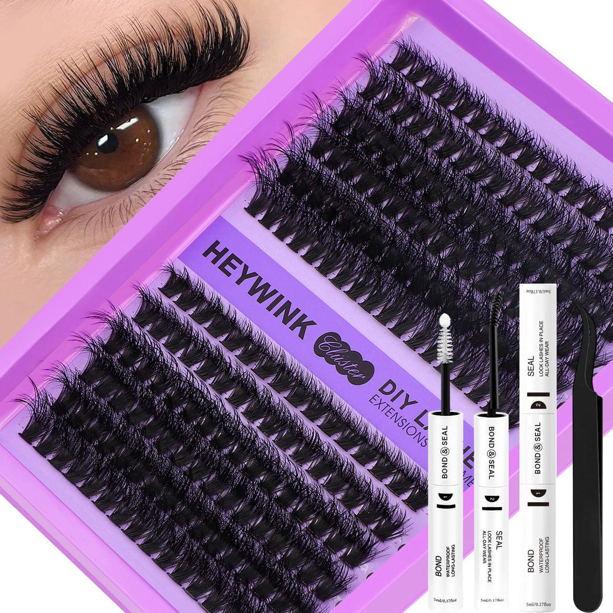 HEYWINK Lash Clusters Kit front view with 60D and 80D lashes