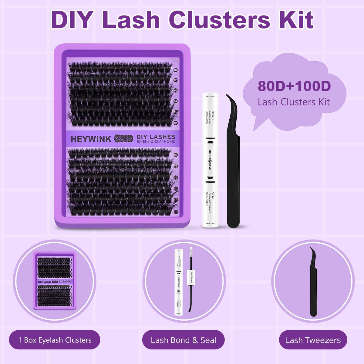 HEYWINK Lash Clusters Kit packaging with lash cluster details