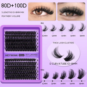 HEYWINK Lash Clusters Kit showing D curl design close-up