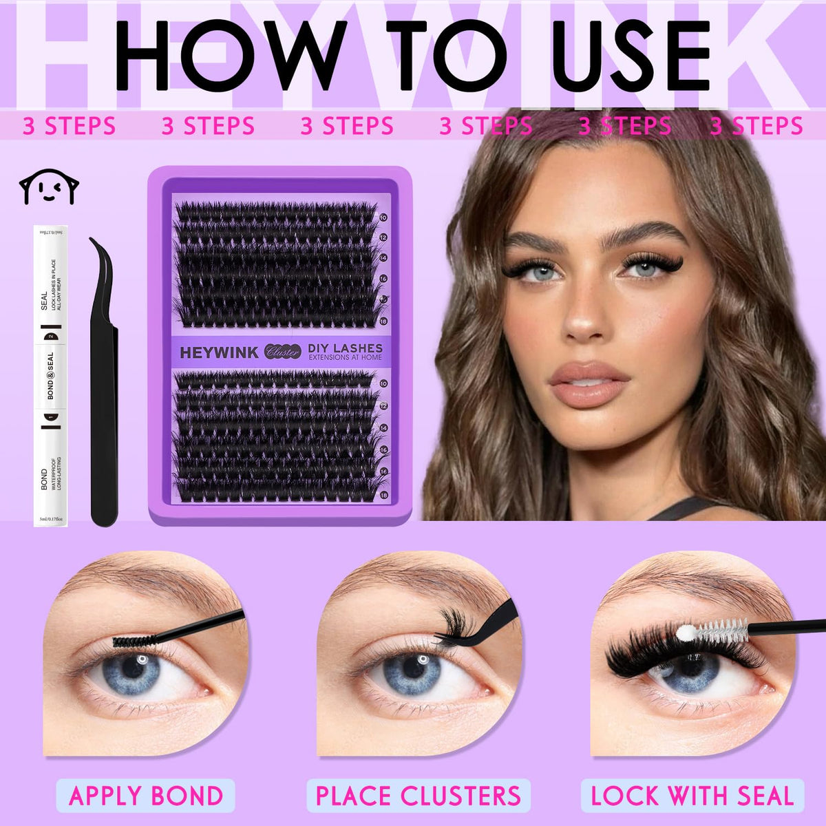 HEYWINK Lash Clusters Kit with lash application tools